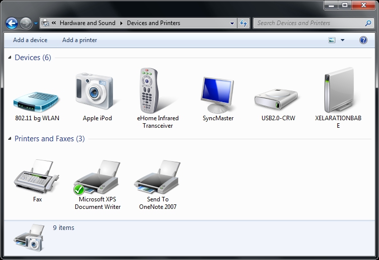 Devices and Printers Window