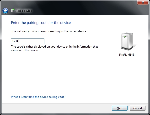 Add a Device Pairing Code Entered