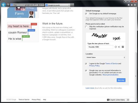 Gmail Account Creation Filled Bottom