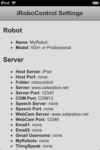 iRoboControl Settings
