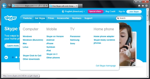 Get Skype Menu