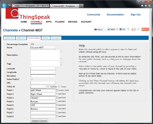 Channel Settings Form Filled